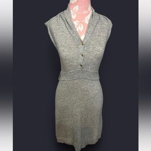 Gray Sleeveless Knit Dress with gold Button Detail and belt loops